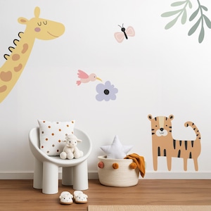 Large Safari Animals Wall Decal, Stickers For Baby Room, Kids Wall Mural, Nursery Accent Wall, Cute Giraffe Decal, Big Tiger Stickers,Jungle