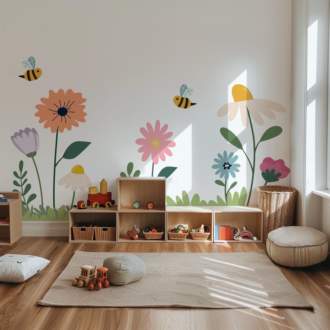 Playroom Wall Decor, Large Flower Wall Stickers, Removable Kids Wall ...