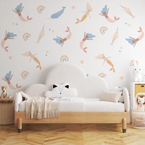 Lindas calcomanías de pared de sirenas para niñas ~ Calcomanías de pared bajo el mar para habitación infantil ~ Calcomanías de pared extraíbles para niñas ~ Idea de regalo para guardería infantil imagen 5