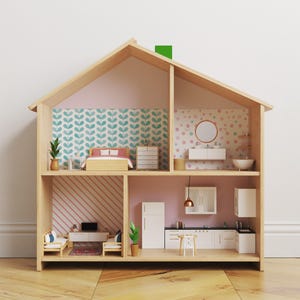 Cute pink and blue IKEA Flisat Dollhouse stickers, perfect removable vinyl decals for girls doll house decor