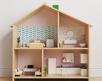 5 Sheets Miniature House Wall Decals - Removable PVC Stickers For 1:12 Scale Dollhouse, Assorted Patterns (11.79x8.45 Inches)