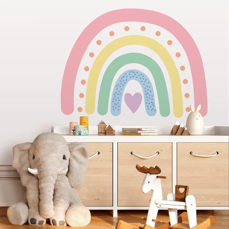 Cute Rainbow Wall Stickers for Kids Playroom, Removable Wall Decals for