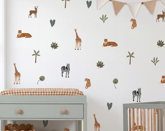Safari Animals Wall Decal, Nursery Decor, Jungle Wall Decal, Kids Wall Stickers, Giraffe Wall Decal, African Animal Decal, Removable Decal