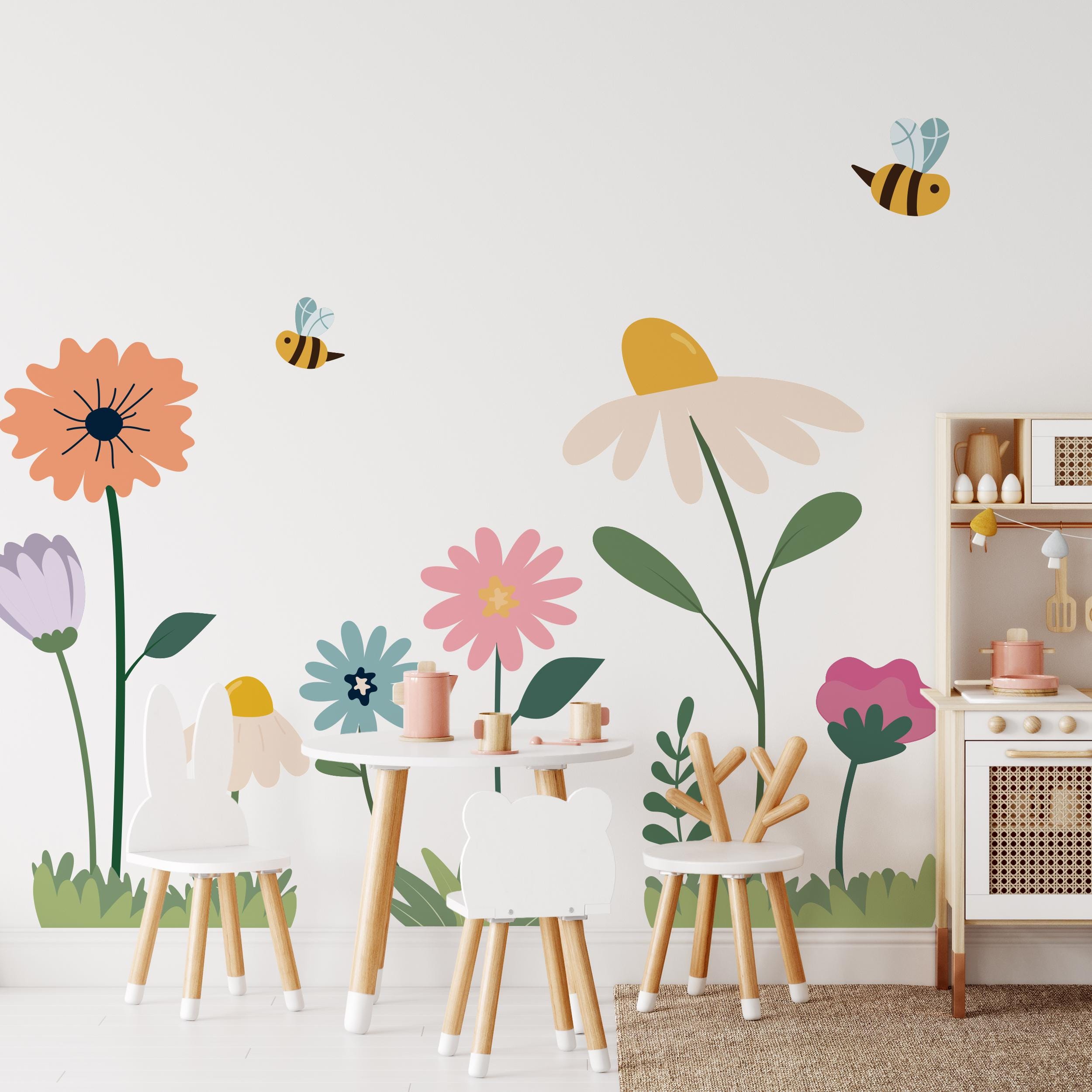Playroom Wall Decor, Large Flower Wall Stickers, Removable Kids Wall ...