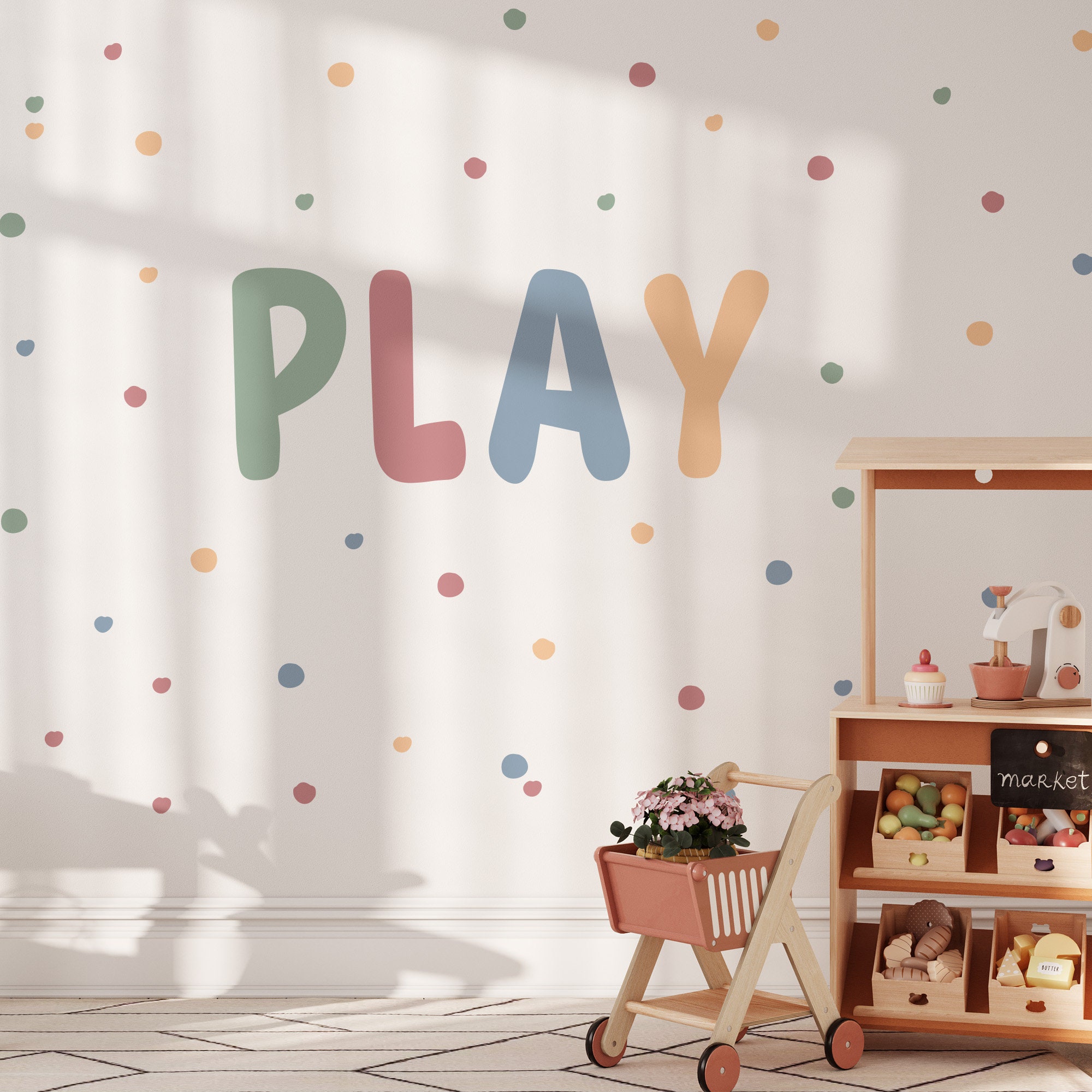Playroom wall stickers ~ Multicolor wall stickers ~ Colorful PLAY letters wall decals ~ Kindergarten decoration ~ Gender neutral decal