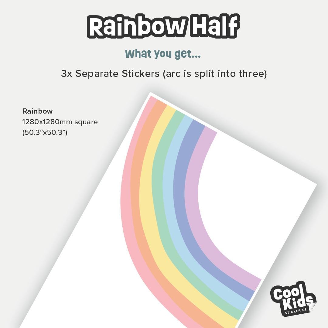 Half Rainbow Wall Decal, Nursery Wall Sticker, Colorful Wall Decal ...
