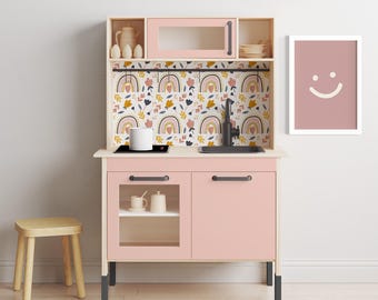 Calcomanía de cocina rosa IKEA Duktig, protector contra salpicaduras Rainbow Duktig, decoración de muebles IKEA, decoración de cocina de juego para niños, decoración de juego de simulación, niño pequeño