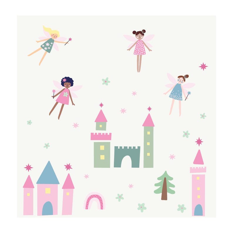 Large Fairies Wall Decal, Castle Wall Sticker, Princess Room Decor ...
