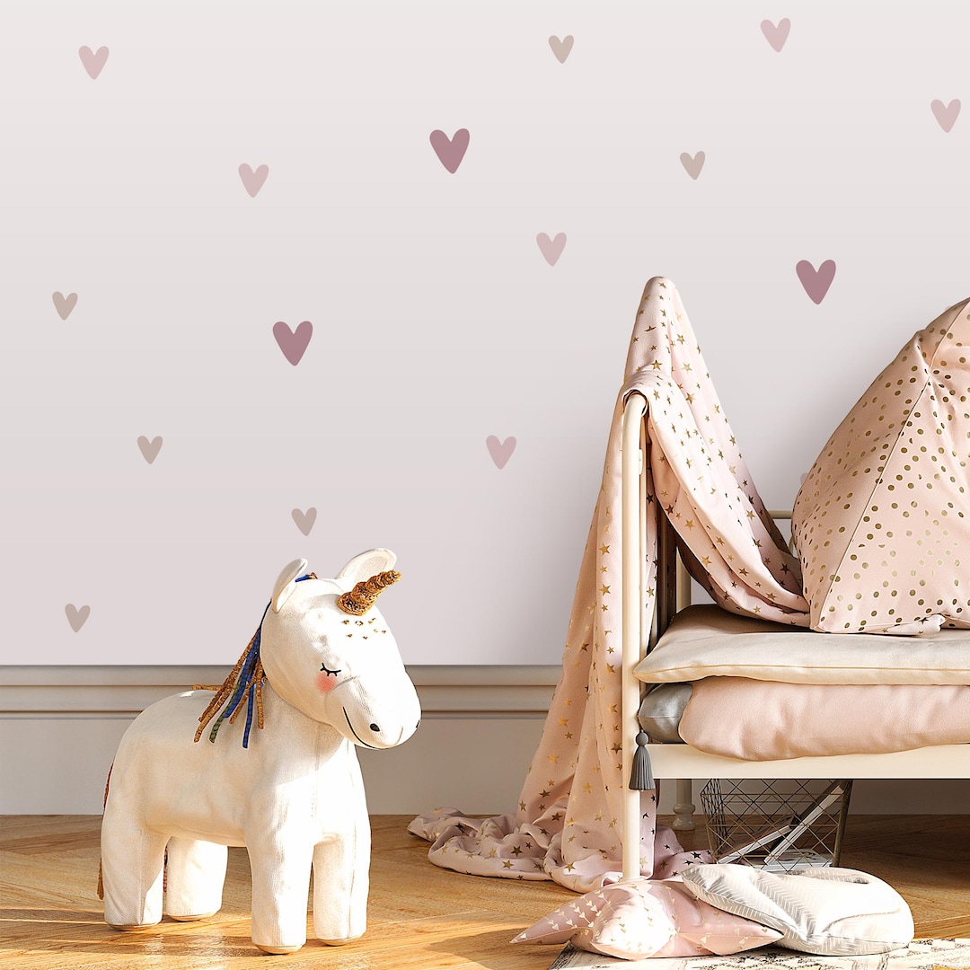 Blush Pink Heart Wall Decals for Nursery - Neutral Boho Girls Room ...