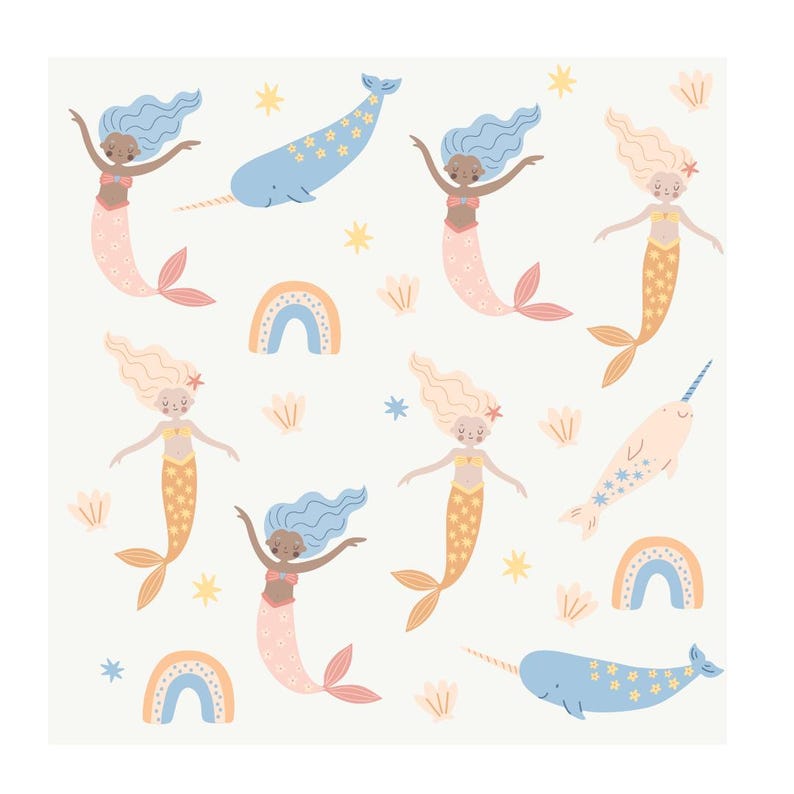 Lindas calcomanías de pared de sirenas para niñas ~ Calcomanías de pared bajo el mar para habitación infantil ~ Calcomanías de pared extraíbles para niñas ~ Idea de regalo para guardería infantil imagen 7