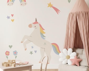 Vinilo decorativo de unicornio grande, vinilos decorativos de bebé arcoíris, decoración infantil de princesa, pegatinas de pared grandes, vinilos decorativos para bebé niña, decoración para sala de juegos infantil