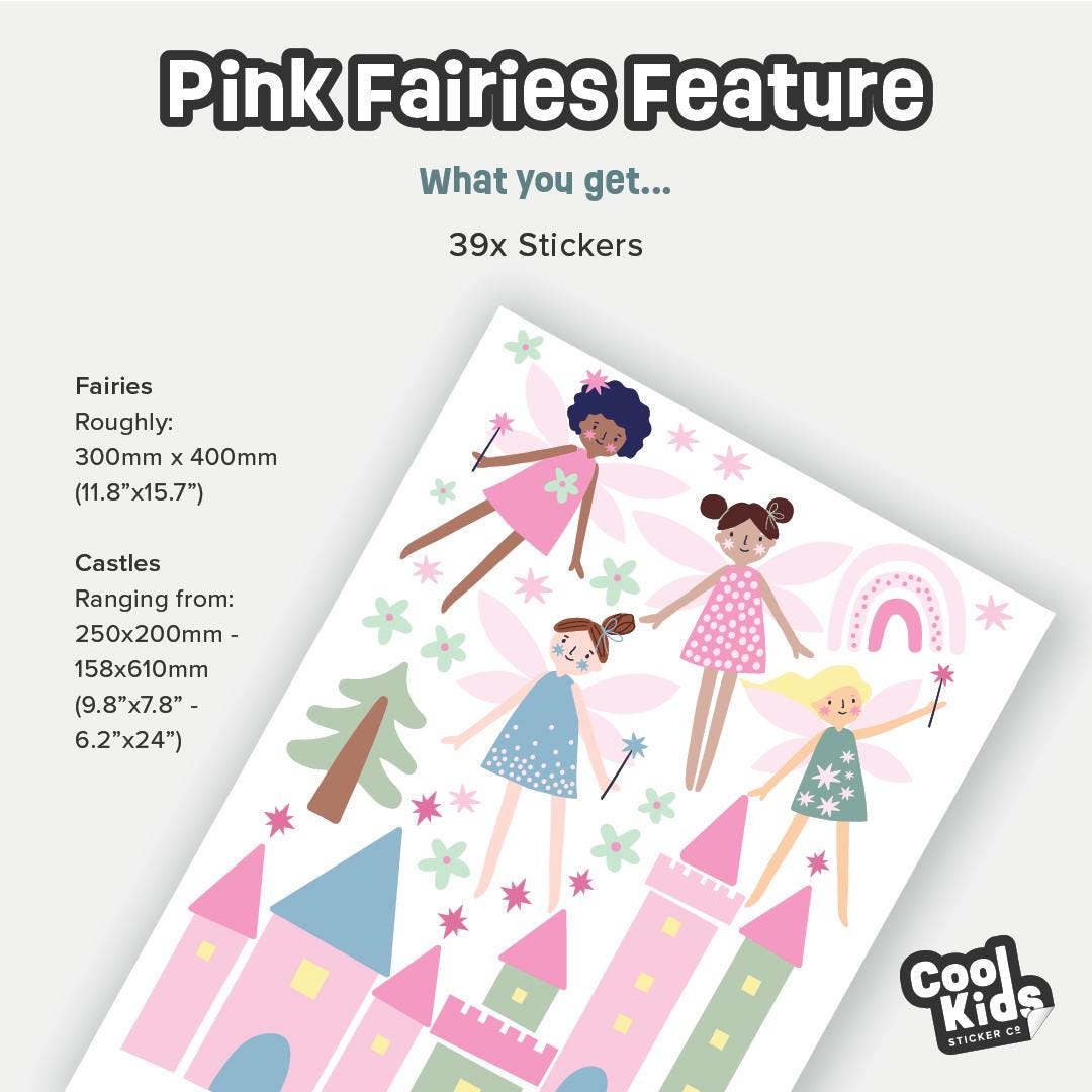 Pink Fairy Wall Decals, Princess Nursery Decor, Cute Girls Bedroom Wall ...