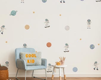 Väggdekorationer med rymden, väggdekorationer med kosmisk besättning, väggdekorationer med astronauter, galaxdekorationer, väggdekorationer för barnrum, dekorationer för pojkar i babyrummet, dekaler för pojkar