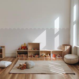Neutral Wall Panels, Gender Neutral Nursery Decor, Half Wall Panels, Removable Scallop Wallpaper, Peel And Stick, Kids Room Wall Stickers