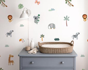 Safari Animals Nursery Wall Decals | Jungle Animal Wall Stickers for Baby Room | Peel and Stick Removable Kids Wall Decor ~ Different Styles
