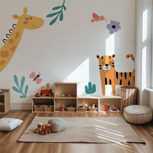 Muursticker grote safaridieren, stickers voor babykamer, kindermuurschildering, kinderkameraccentmuur, sticker schattige giraf, stickers grote tijger, jungle