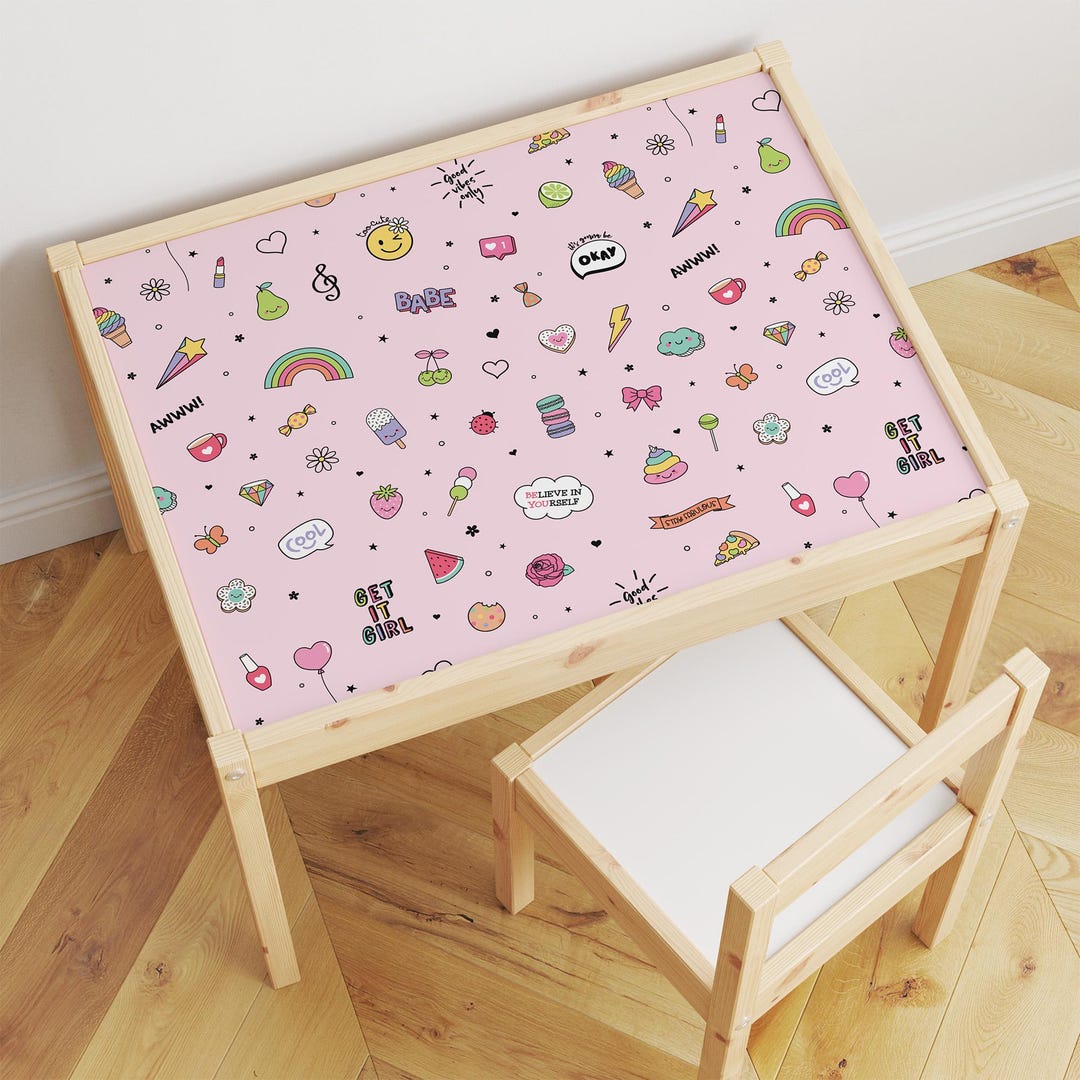 Girly Latt Table Sticker, Girls Playroom Table Decor, Kids Craft Table ...