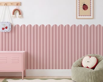 Thin Scallop Striped Wall Panel, Beadboard Striped Wall Decal, Peel And Stick Wallpaper, Nursery Room Decor, Modern Kids Room Improvement