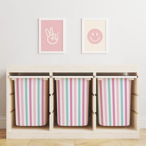Avvolgimenti per contenitori Trofast, adesivi a strisce rosa, decorazioni per la cameretta dei bambini, decorazioni per la cameretta delle bambine, decalcomania Trofast IKEA, graziosi avvolgimenti Trofast, luminosi