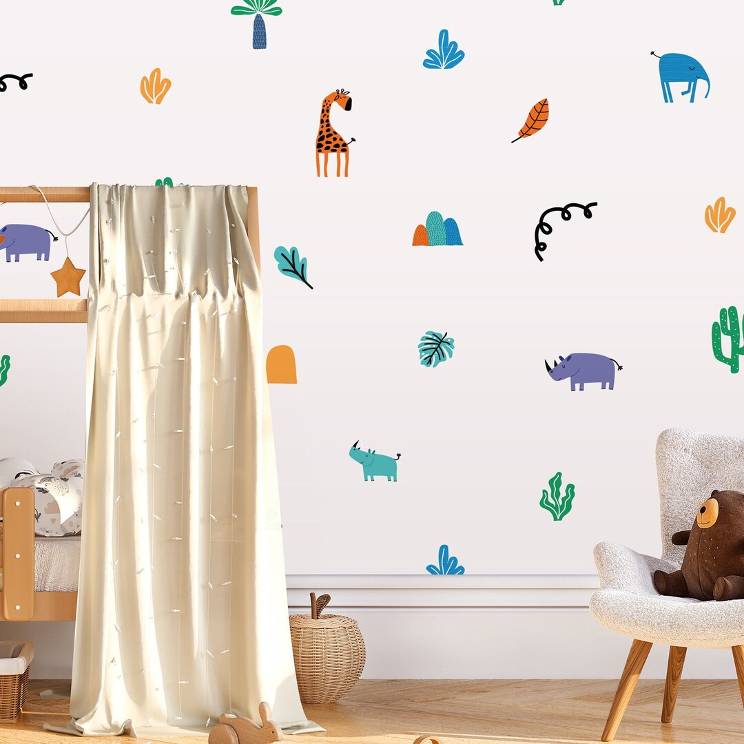 Abstract Animals Wall Decals, Kids Accent Wall, Safari Nursery Decor ...