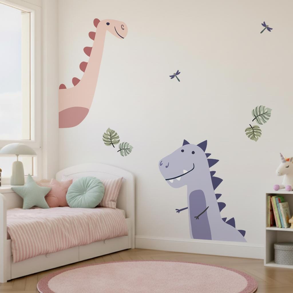 Adesivi Da Parete Grandi Con Dinosauri Tropicali – 2 Fogli 30x100 Cm, Decorazione Cameretta Bambini