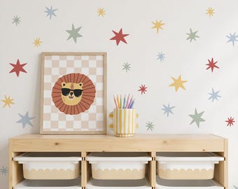 Wonky Stars Wall Decals ~ Mixed Stars Wall Stickers for Kids Room ~ Peel and Stick Nursery Decor ~ Cute Colorful Stars ~ Holiday Decoration