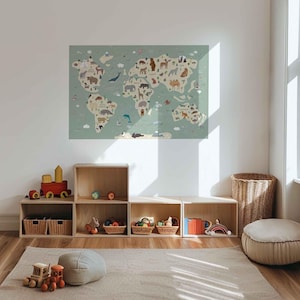 Kinder Interaktive Weltkarte Wandtattoo in grün mit 3 Pins, Geographie / Geographie, Geographie, Geografie, Weltkarte