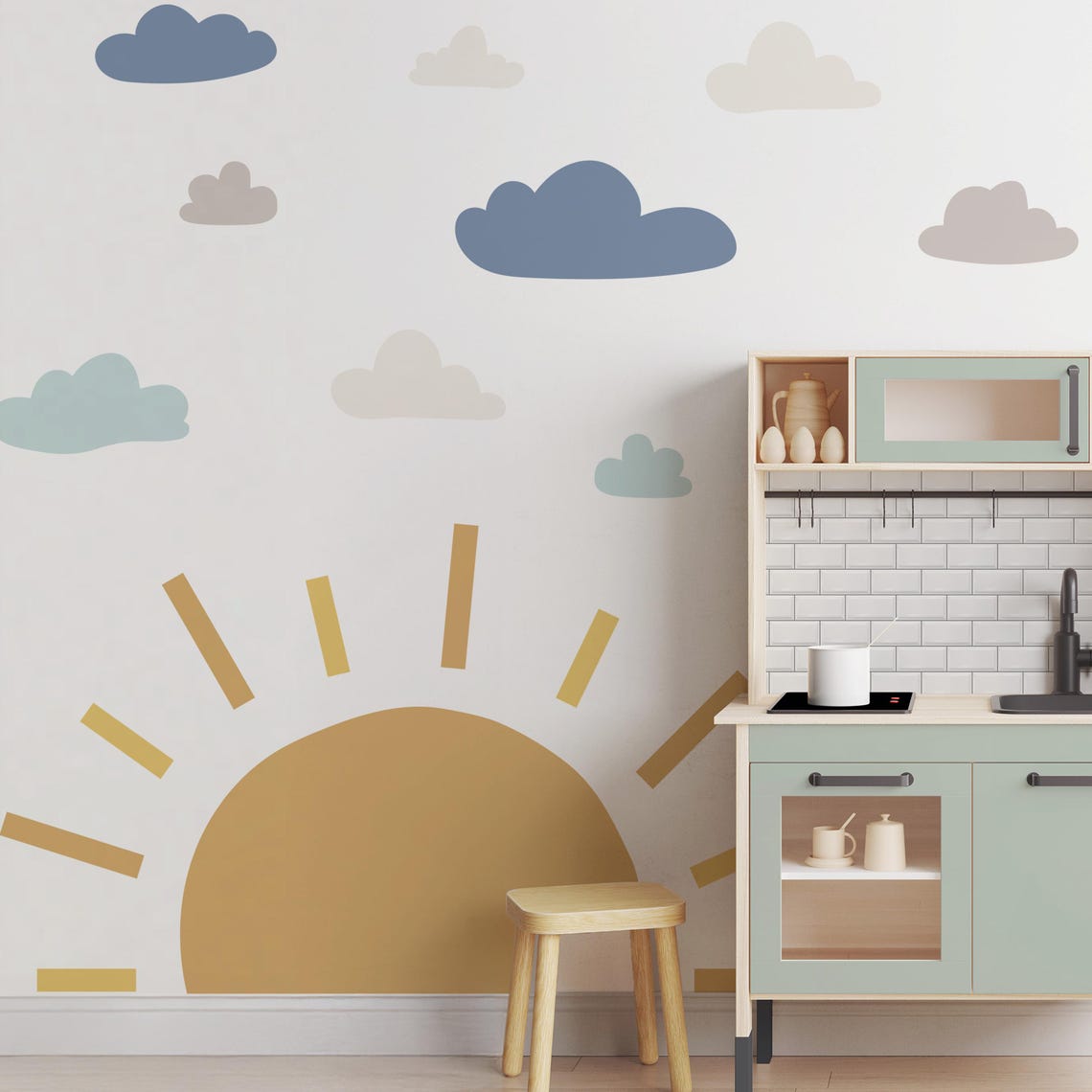 Sun Wall Decal, Sunshine Wall Decal, Half Sun Wall Stickers, Playroom ...