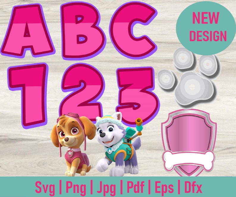 Paw Patrol Pink SVG png Skye Everest pink and purple letters | Etsy