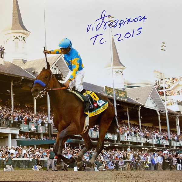 American Pharoah photograph Victor Espinoza signed glossy 8x10 Triple Crown 2015 Champion