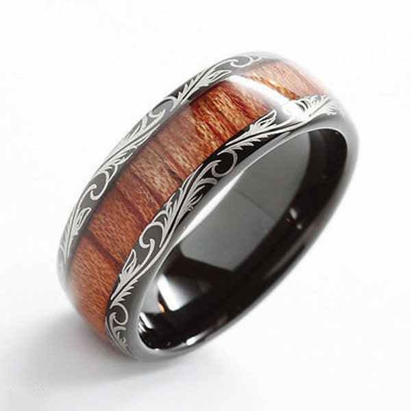 Whiskey Barrel Black Edge Design, Tungsten Ring, Durable Ring, Men's Jewelry, Fashion Ring Wedding Band, Personalized Ring, Man Fashion Ring