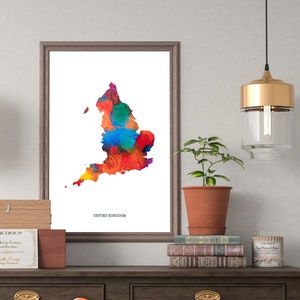 England Map Art Print Digital Download, Abstrakte Karte des Vereinigten Königreichs Wandkunst, England Prints, Wohnzimmer Drucke