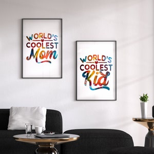 Najfajniejsza mama na świecie, najfajniejsze dziecko na świecie Zestaw wydruków, prezent na parapetówkę, wystrój domu, prezent na ścianę, wydruki z cytatami, wydruki do salonu