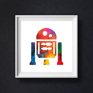 R2D2 Art Print – Minimalist Colourful Star Wars Inspired Wall Art, Unframed Poster for Teens & Modern Home Décor, Sci-Fi Gift