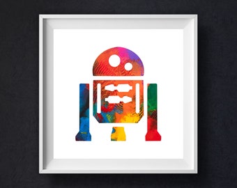 R2D2 Art Print – Minimalist Colourful Star Wars Inspired Wall Art, Unframed Poster for Teens & Modern Home Décor, Sci-Fi Gift