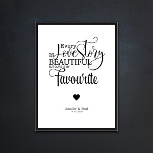Carta personalizada de impresiones de boda, fecha de boda, pareja, blanco y negro, impresiones de arte de pared, impresiones de citas, impresiones de sala de estar, diseños personalizados