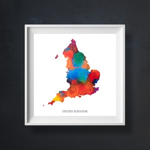 England Map Art Print, Abstrakte Karte des Vereinigten Königreichs, Wandkunst, England Prints, Wohnzimmer Drucke