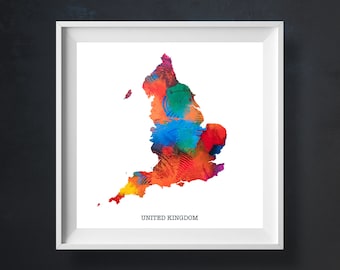 Engeland kaartkunstdruk – abstracte minimalistische muurkunst, kleurrijk VK-kaartdecor, niet-ingelijste fysieke print, modern huiscadeau, Britse poster