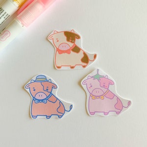 かわいい牛のステッカー / パステルカラー、カワイイ、愛らしい牛のステッカーパック（バレットジャーナル、ノートパソコン、ギフト用） / イチゴの牛、チョコレートの牛のステッカー