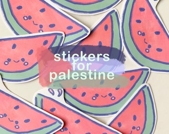 PROCEEDS TO PALESTINE! cute waterproof watermelon sticker / pastel, kawaii, adorable watermelon sticker pack for water bottle