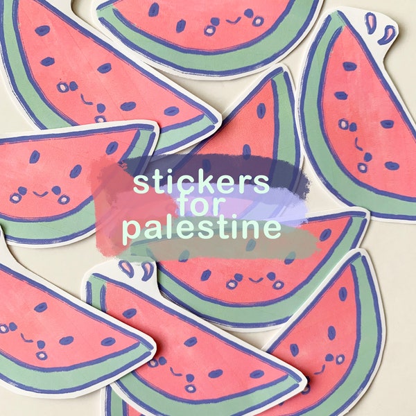 PROCEEDS TO PALESTINE! cute waterproof watermelon sticker / pastel, kawaii, adorable watermelon sticker pack for water bottle