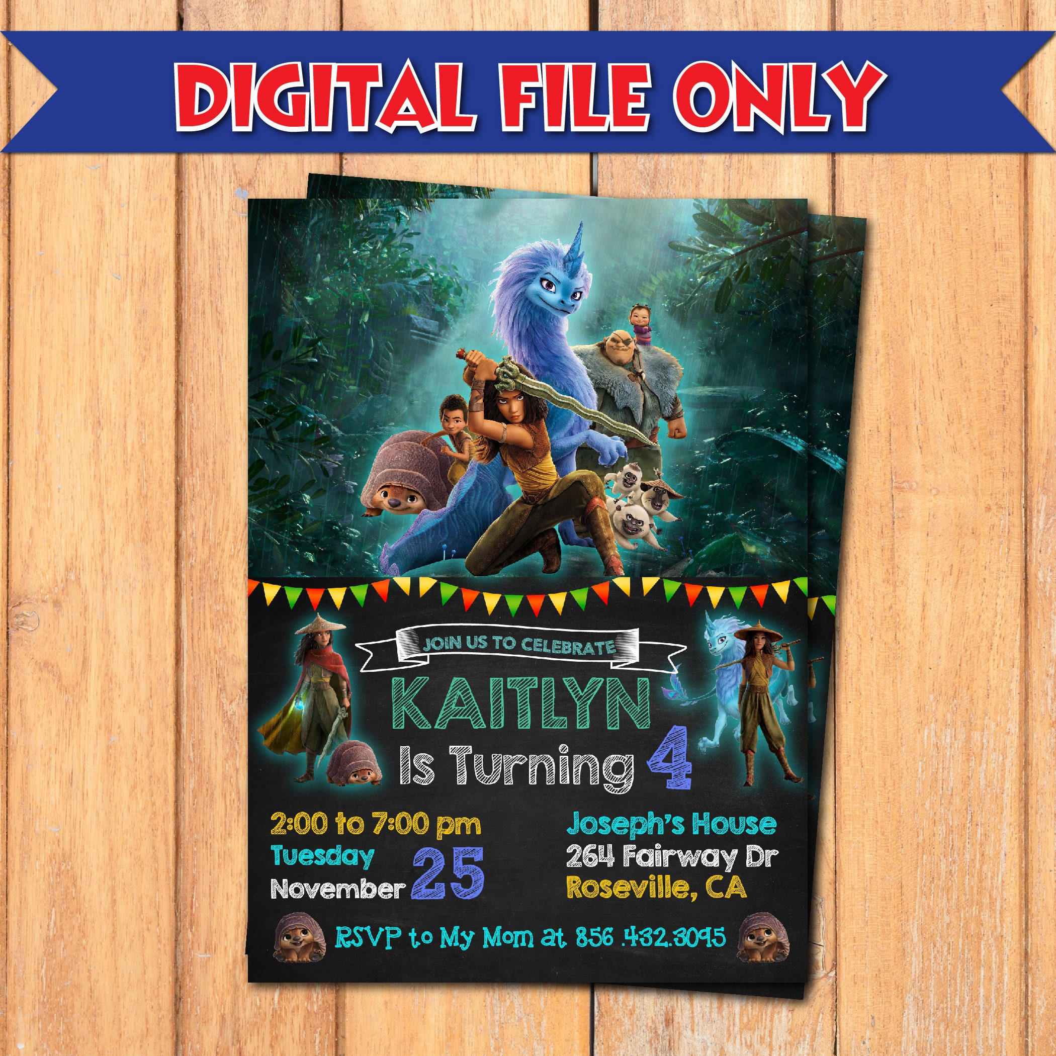 Raya And The Last Dragon Birthday Invitation Raya And Dragon | Etsy