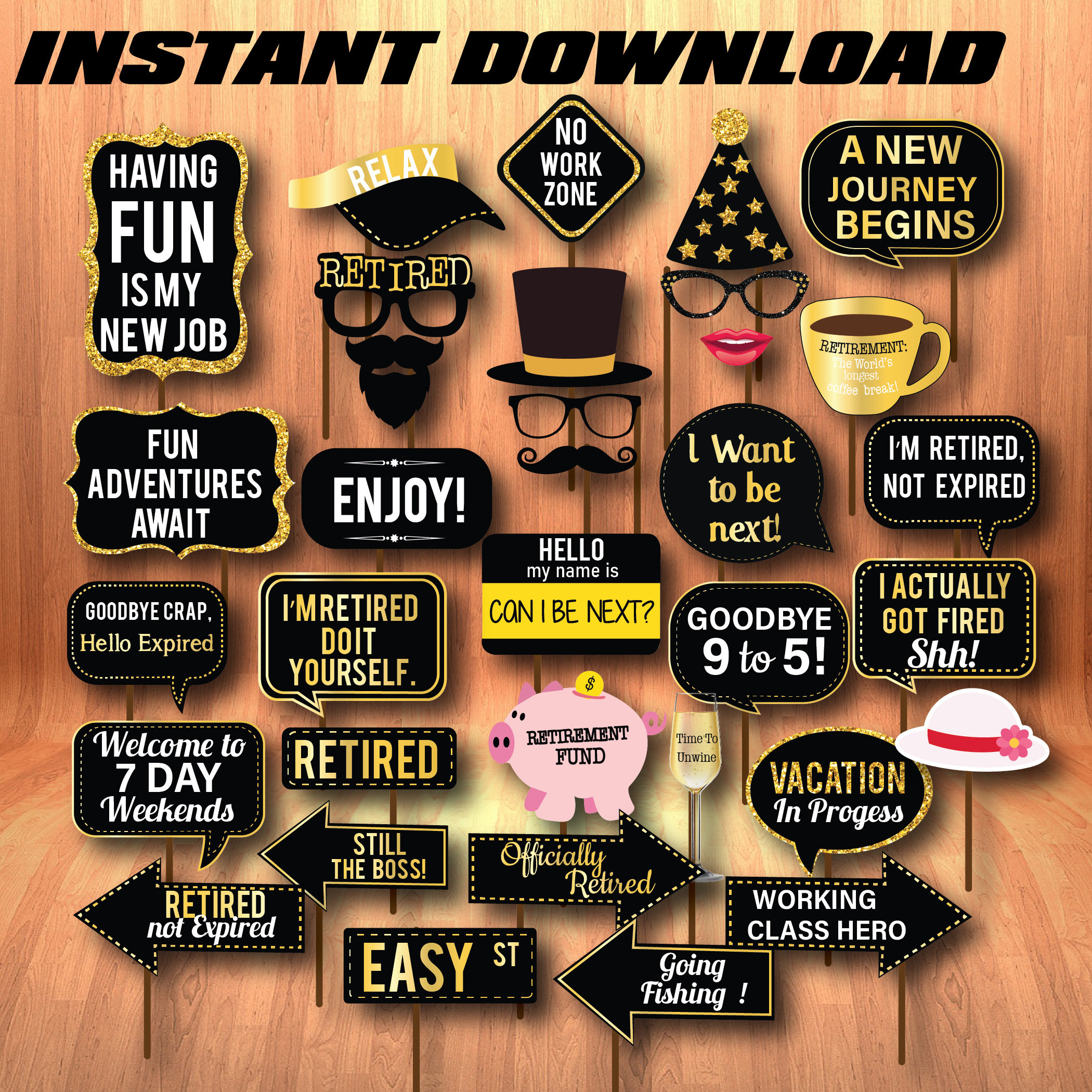 Retirement photo booth props Retirement party ideas Etsy