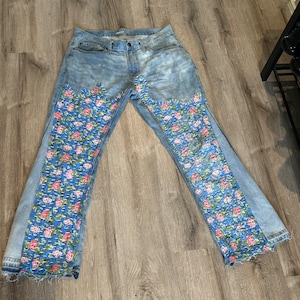 Upcyled Boro Stiched Flower Denim Jeans
