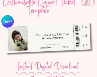 Bearbeitbare Gracie Abrams „Der Blick auf mein Leben“ Tour Konzertticket Canva Vorlage (Digitaler Download) | Anpassbares Andenken Souvenir Geschenk