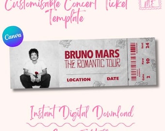 Plantilla editable de Canva para boleto de concierto (descarga digital) / Regalo de recuerdo personalizable (reciba el boleto que se muestra en la imagen)