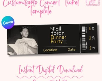 Editable Niall Horan “Dinner Party” Tour Concert Ticket Canva Template (Digital Download) |Customisable Keepsake Souvenir Gift