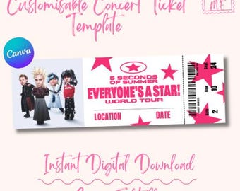 "Bearbeitbare 5 Sekunden ""Everyone's A Star!"" Tour Konzertkarte Canva Vorlage (Digitaler Download) |Anpassbares Andenken Souvenir Geschenk