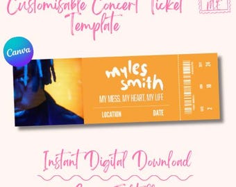 Editable Myles Smith “My Mess, My Heart, My Life” Tour Concert Ticket Canva Template (Digital Download) |Customisable Keepsake Souvenir Gift