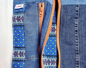 Bolso para esterilla de yoga de mezclilla reciclada hecho a mano: bolso de patchwork estilo boho con bolsillo.